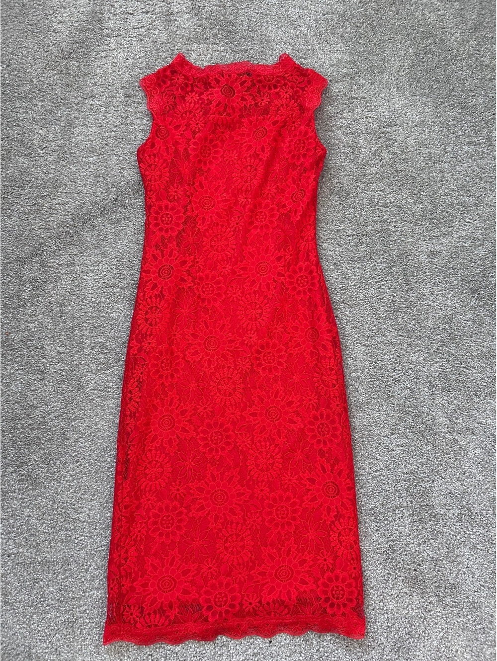 Onzino Womens Small Red Floral Lace Sleeveless Bodycon Party Dress Sheath S - Picture 8 of 15